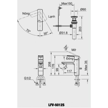 Vòi Lavabo Inax LFV-5012S Nóng Lạnh - Ảnh 2