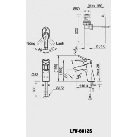 Vòi Lavabo Inax LFV-6012S Nóng Lạnh - Ảnh 2