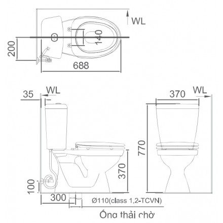 Bồn Cầu Hai Khối Xả Nhấn Nắp Thường INAX C-108VA (C108VA) - Ảnh 2