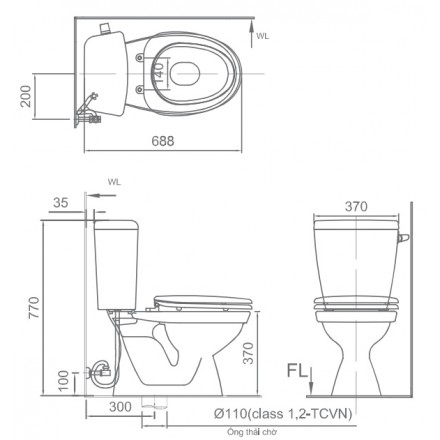 Bồn Cầu Hai Khối Xả Gạt Nắp Thường INAX C-117VA (C117VA) - Ảnh 2