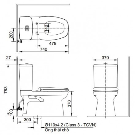 Bồn Cầu Hai Khối Xả Nhấn INAX AC-808VN (AC808VN) - Ảnh 2
