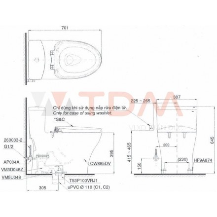 Bồn cầu một khối TOTO MS885DE4#XW - Ảnh 2