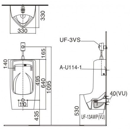 Bồn Tiểu Nam Treo Tường AquaCeramic Inax AU-431VR - Ảnh 2