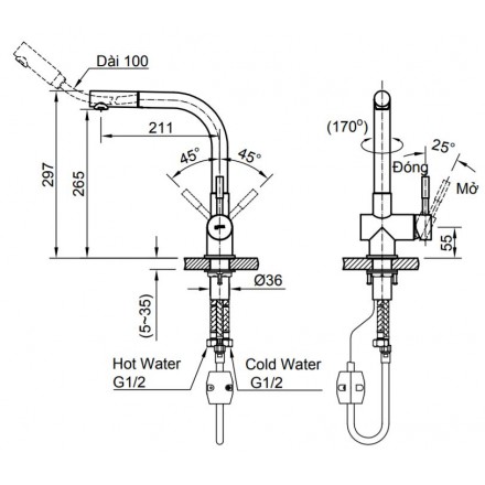 Vòi Bếp Nóng Lạnh Inax SFV-1013SX - Ảnh 2