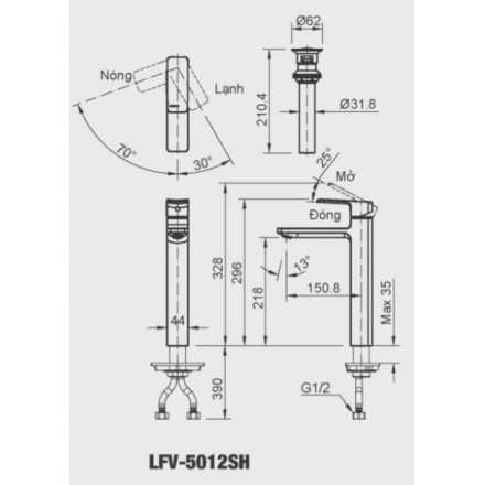 Vòi Lavabo Inax LFV-5012SH Đặt Bàn Nóng Lạnh - Ảnh 2