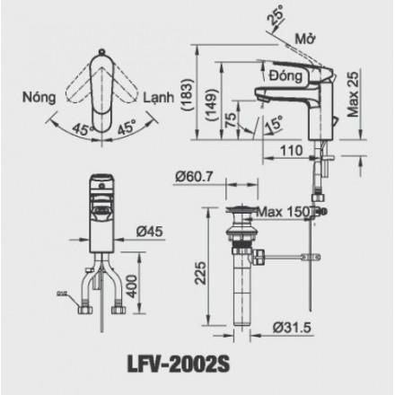 Vòi Lavabo Inax LFV-2002S Nóng Lạnh - Ảnh 2
