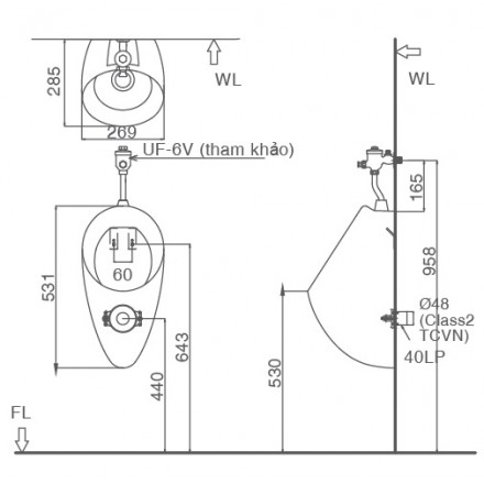 Bồn Tiểu Nam Treo Tường Inax U-117V - Ảnh 2