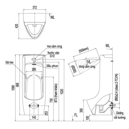 Bồn Tiểu Nam Cảm Ứng Tự Động Inax ASU-500V - Ảnh 2