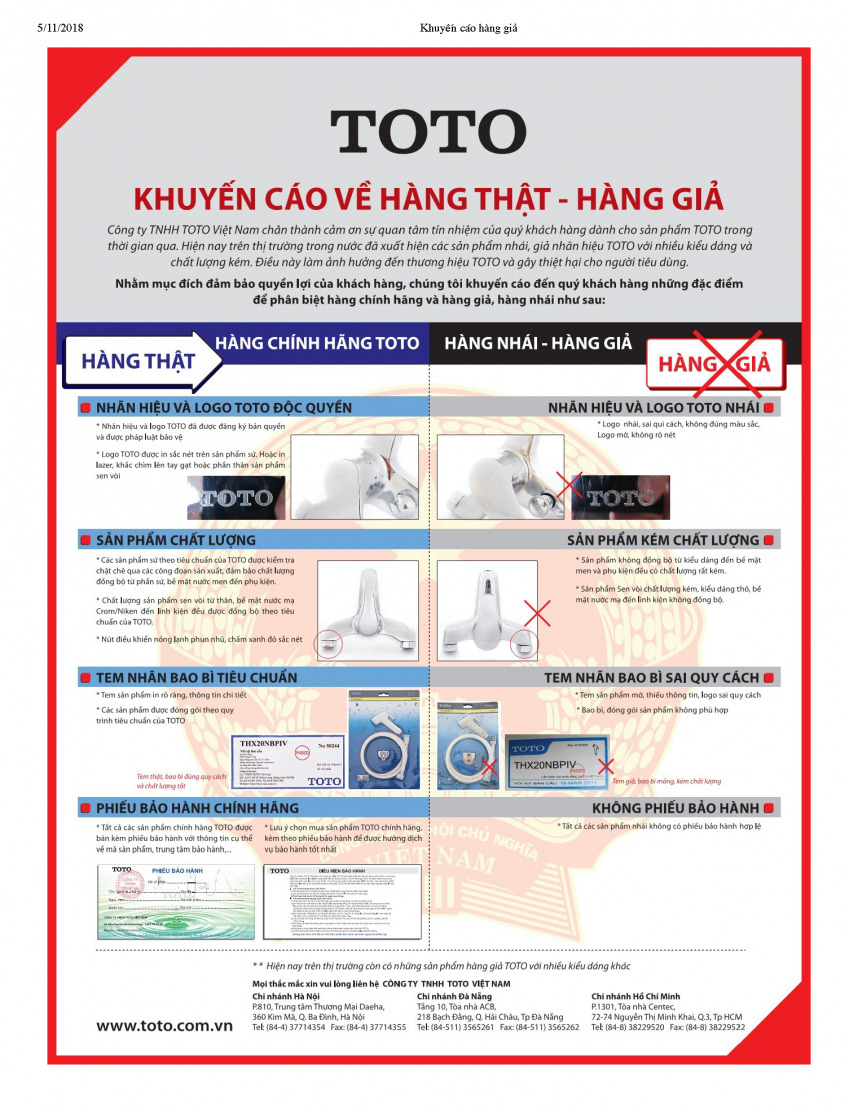 Phân biệt thiết bị vệ sinh TOTO thật giả đơn giản
